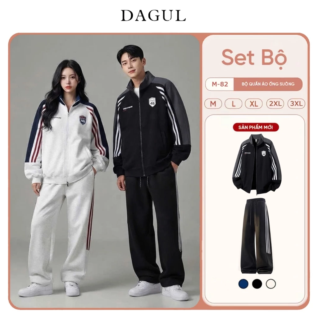 (M-82) Bộ đồ DAGUL nam nữ thể thao chất liệu nỉ ép dày dặn mẫu phối viền có lô gô thêu chỉ ảnh kim , cổ cao và dữ ấm tốt