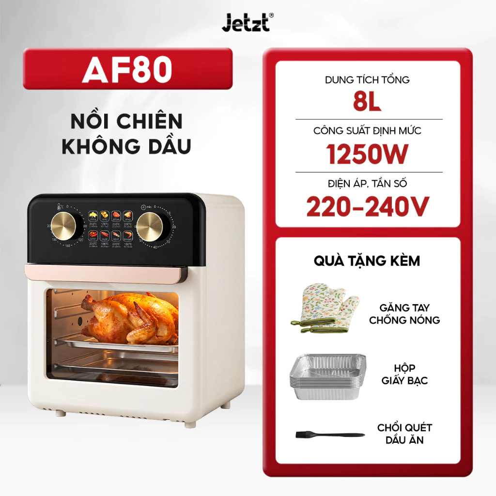 Nồi chiên không dầu Jetzt AF80 dung tích lớn 8L chống dính, công suất mạnh 1250W