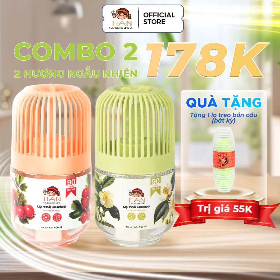 [MUA 2 TẶNG 1] Lọ Tỏa Hương TIAN 400ml – Khử Mùi Chiết Xuất Thực Vật, Hương Thơm Sang Trọng, Điều Chỉnh Độ Tỏa Hương
