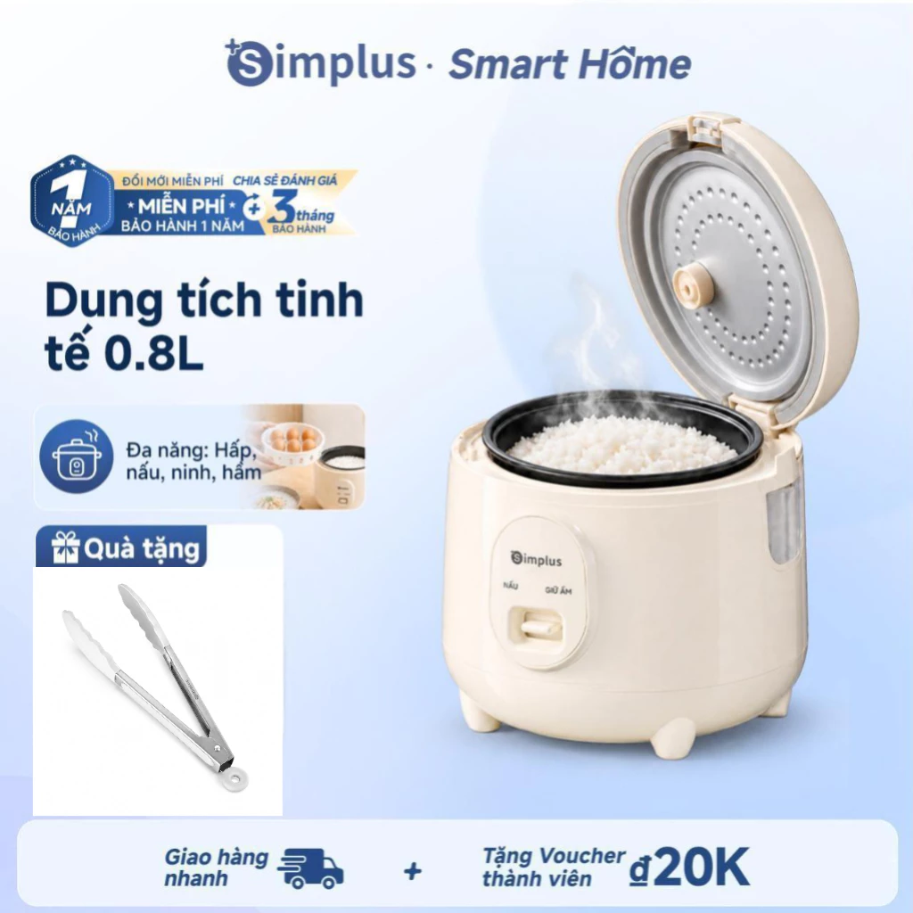 Nồi cơm điện mini Simplus Dung tích đầy nước 1.6L Nấu–hấp–ninh–hầm 1–2 người DFBA012