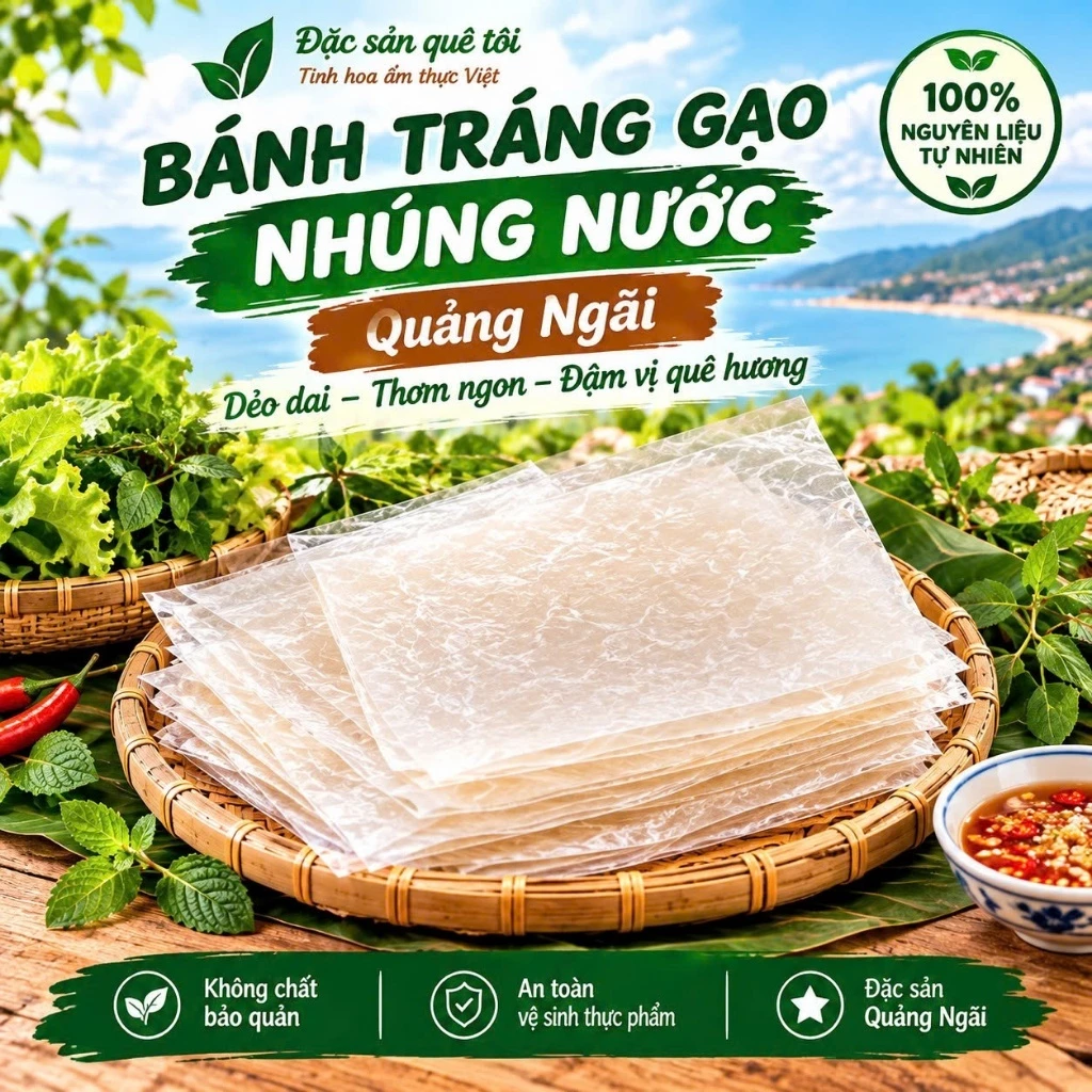 Bánh Tráng Quỳnh An Không Nhúng Nước Quảng Ngãi 25 Lá , Bánh Tráng Ăn Liền Lát Dài Cuốn Gỏi, Trộn, Ăn Vặt