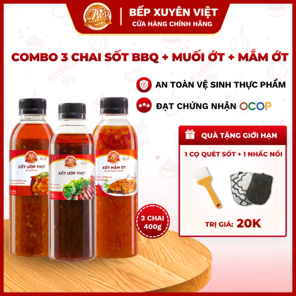 [HỎA TỐC] Combo 3 vị Sốt ướp thịt nướng BBQ, Muối, Mắm nướng & chấm dùng cho hải sản ướp 2-3kg