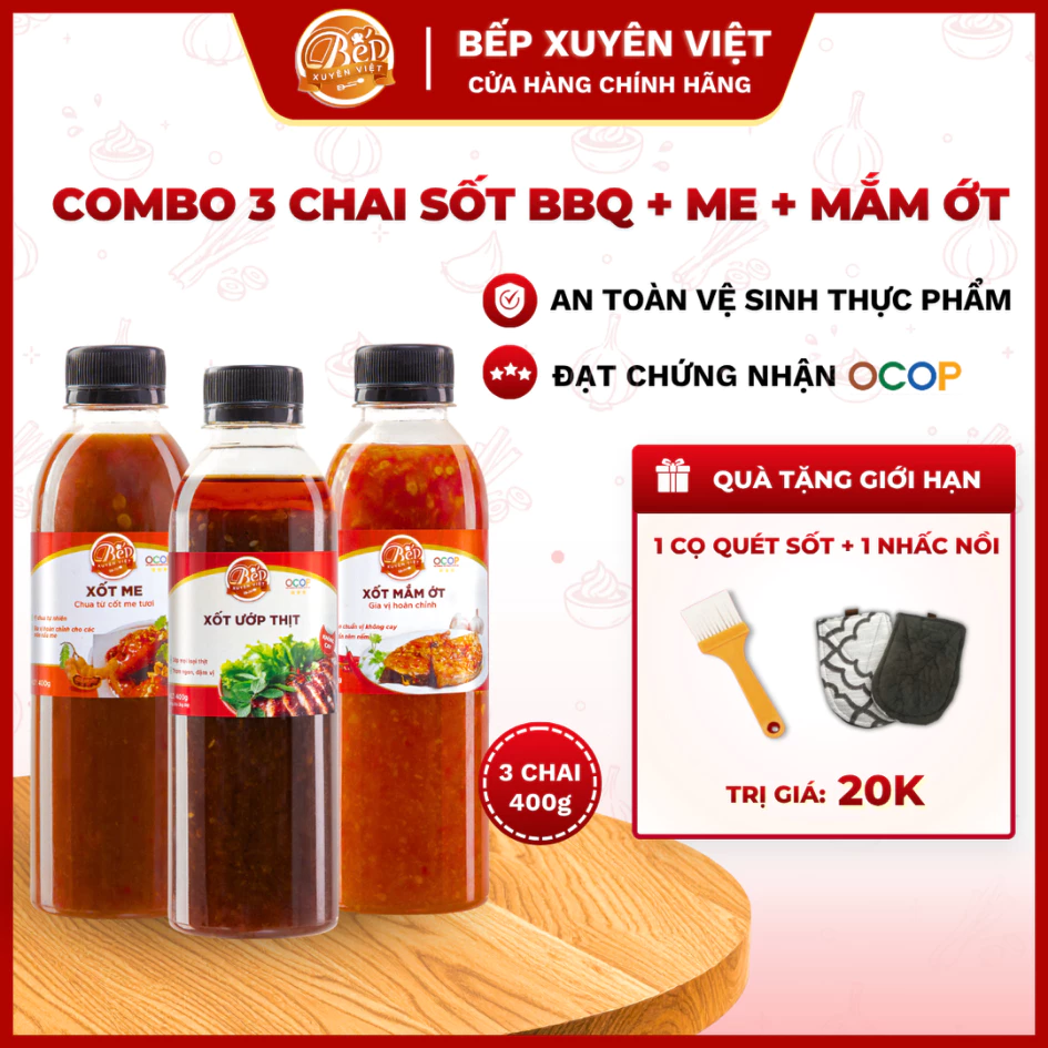 [HỎA TỐC] Combo 3 vị Sốt ướp thịt nướng BBQ, Mắm, Me chua ngọt dùng cho hải sản, tôm, heo ướp 2-3kg