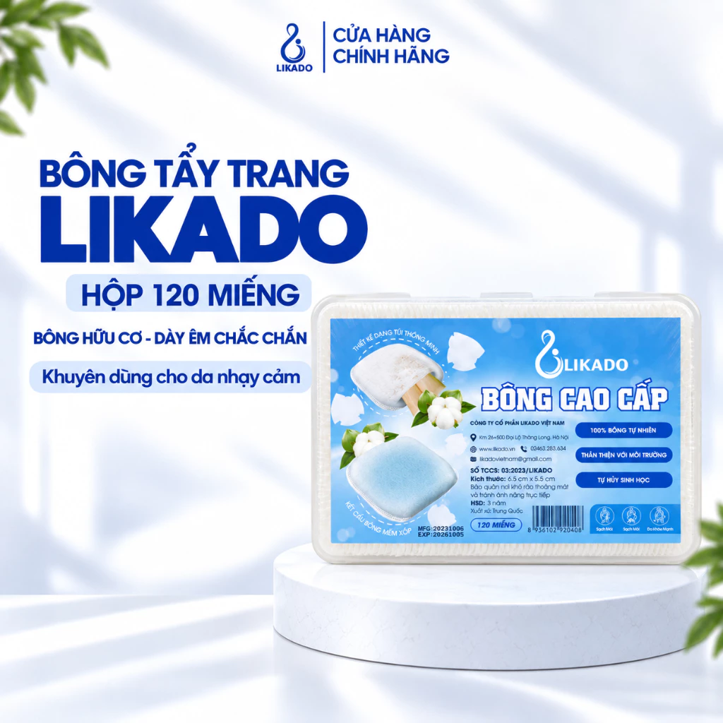 Bông tẩy trang Likado miếng kích thước 5.5*6.5cm
