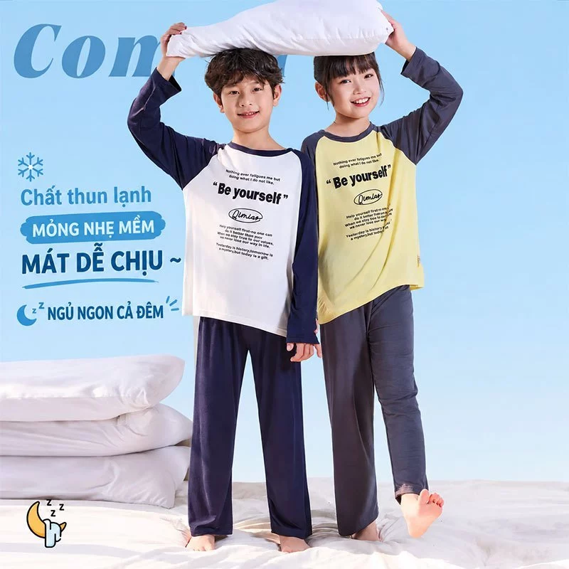 (15-55kg) Bộ Ngủ Dài Tay Chất Cotton Lạnh Mỏng Mát Nằm Máy Lạnh, Điều Hòa cho bé Trai và bé Gái
