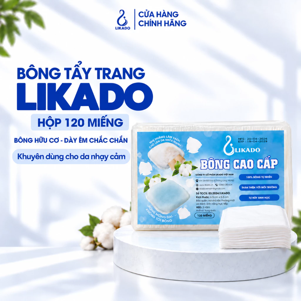 Bông tẩy trang Likado kích thước 5.5*6.5cm HỘP 120 MIẾNG
