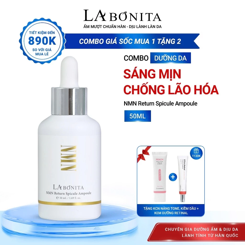 [Tặng KCN Đào+Kem dưỡng Retinal] Tinh chất hỗ trợ dưỡng sáng&tăng độ đàn hồi da Labonita NMN Return Spicule Ampoule 50ml