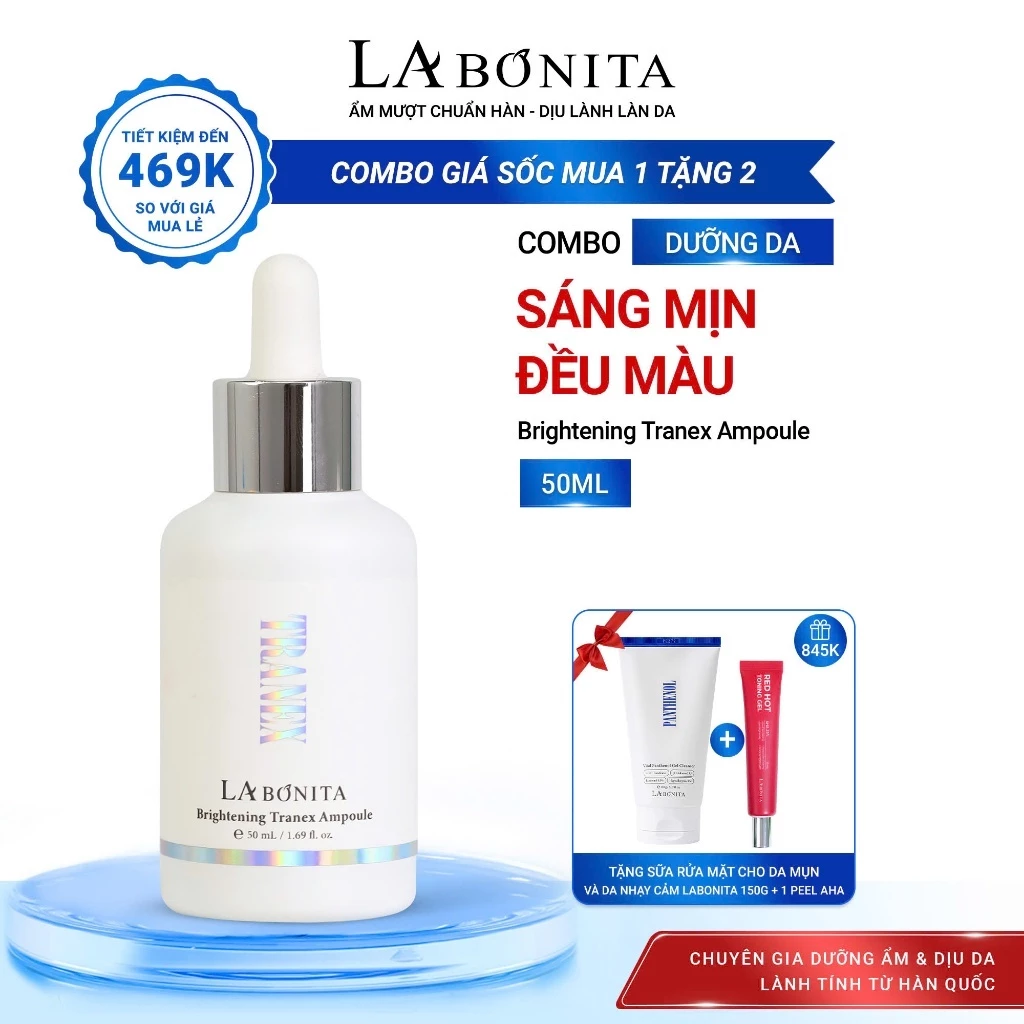[Tặng SRM B5 150g + AHA tuýp] Tinh Chất Hỗ Trợ Dưỡng Sáng Da Mờ Thâm Sạm Labonita Brightening Tranex Ampoule 50ml