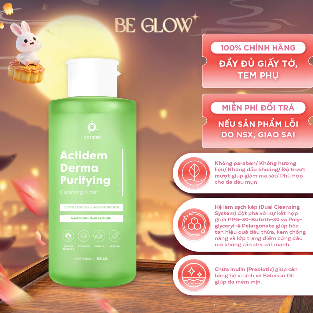 Nước tẩy trang dành cho da dầu mụn Actidem Derma Purifying Cleansing Water 500ml - Be Glow Beauty