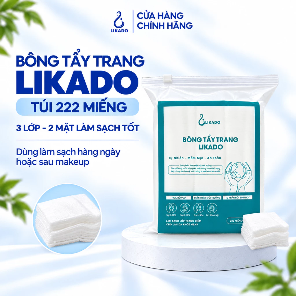 Bông Tẩy Trang 222 Miếng Likado cotton bông sợi tiệt trùng (kt 5x6cm) chăm sóc mọi loại da