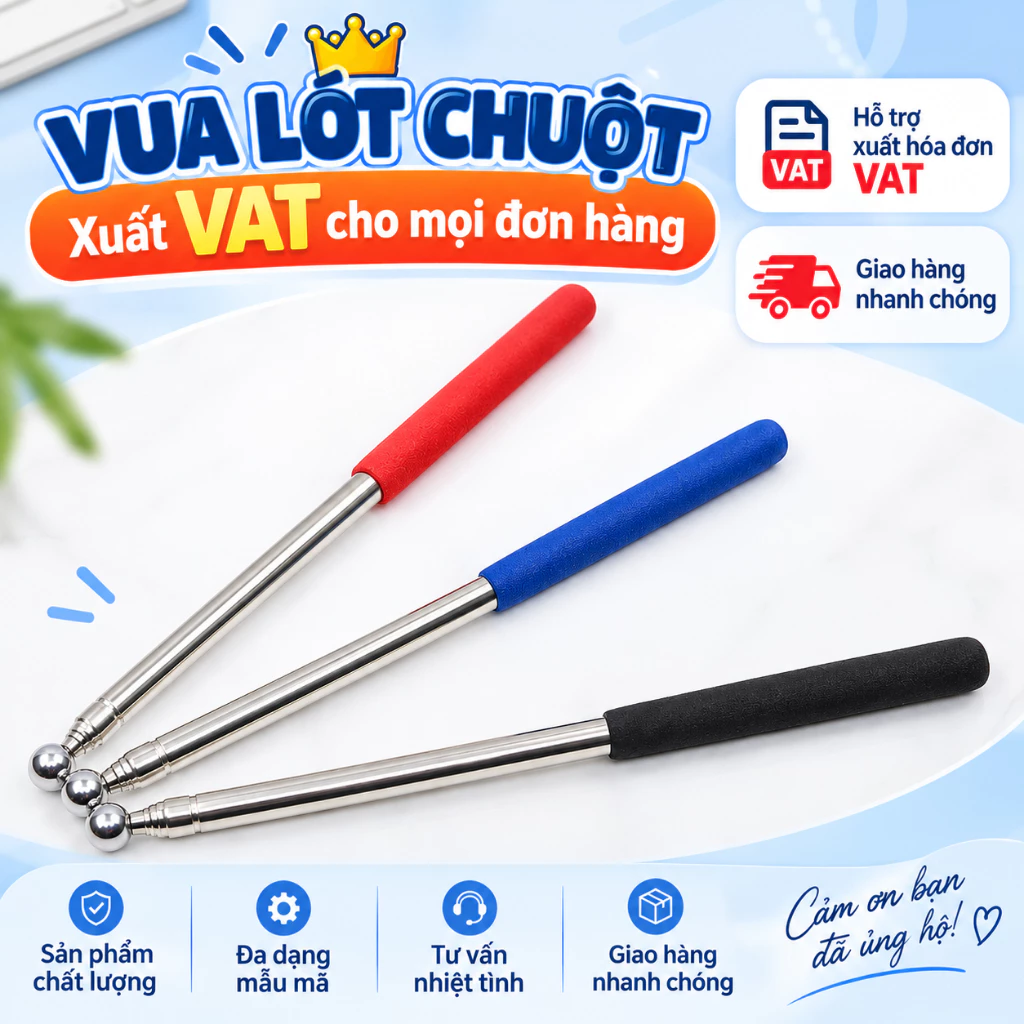 Que chỉ bảng đầu inox 1 mét có thể thu gọn kéo dài tiện dụng, đồ dùng giáo cụ dạy học