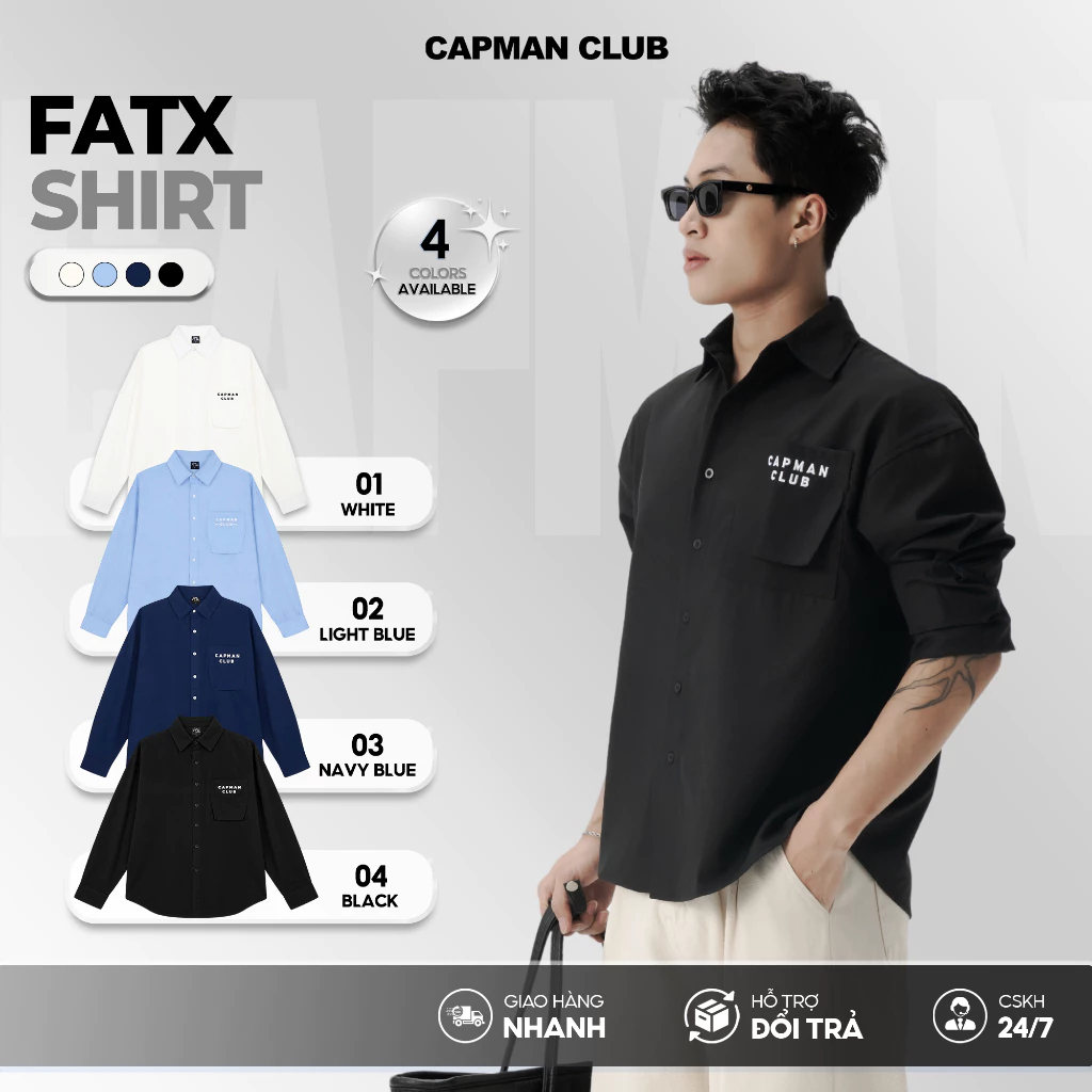[MÀU MỚI] Áo sơ mi nam tay dài FATX phom Boxy rộng, sơ mi nam CAPMAN CLUB oxford phong cách trẻ trung thoải mái