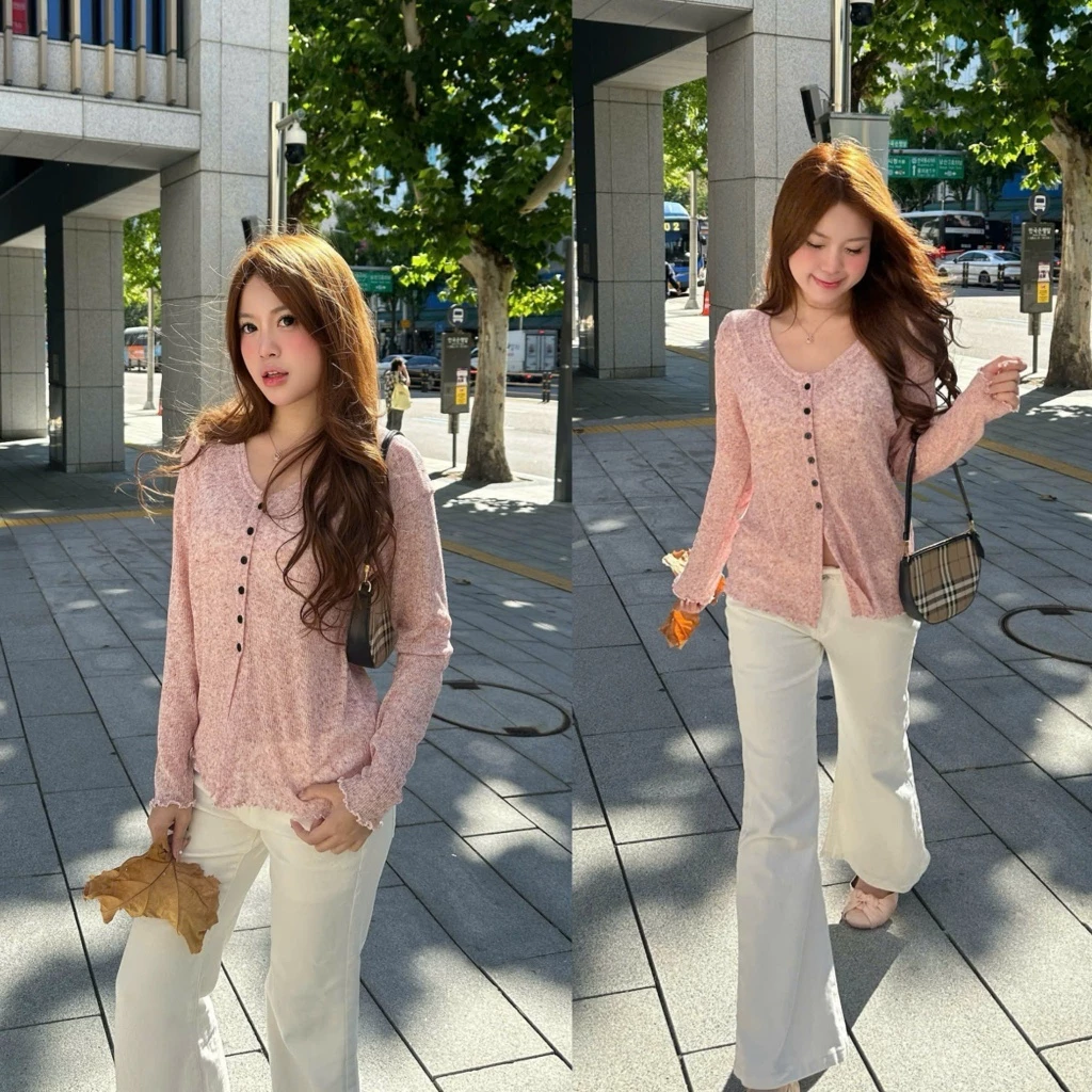 SUXING | Áo Cardigan Nữ Len Dệt Mỏng Cổ V Tay Dài - S366