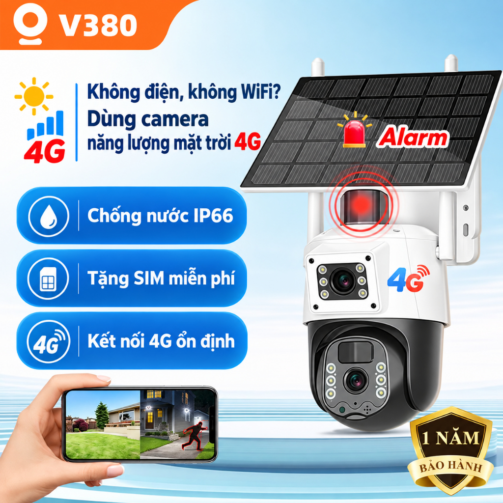 Camera giám sát ngoài trời sử dụng năng lượng mặt trời, camera kép 8mp, chống…