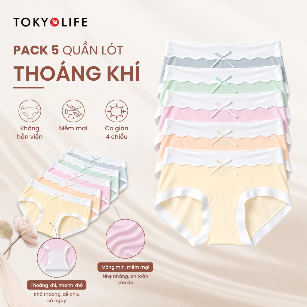 COMBO 5 quần lót nữ co dãn 4 chiều, quần chip nữ không lộ viền co giãn thoáng mát TOKYOLIFE 40006090