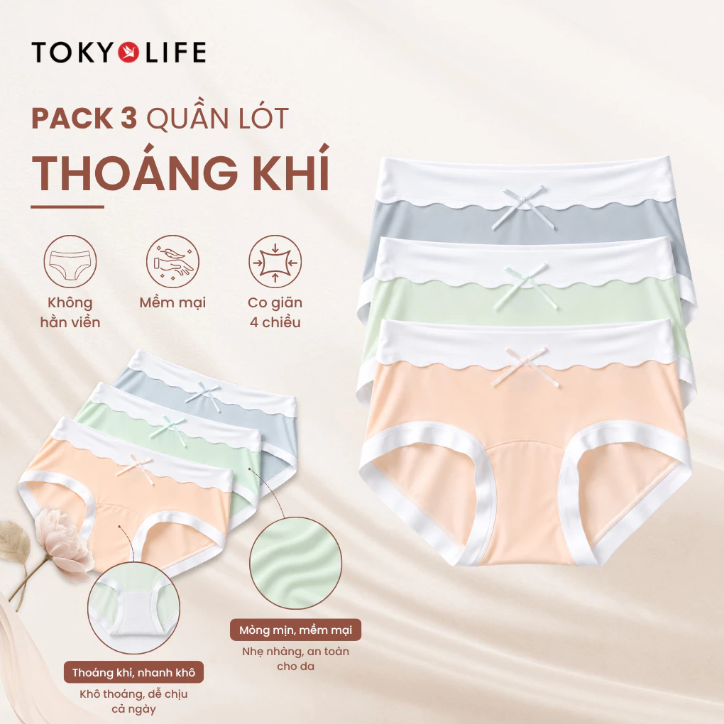 COMBO 3 quần lót nữ co dãn 4 chiều, quần chip nữ không lộ viền co giãn thoáng mát TOKYOLIFE 40006091