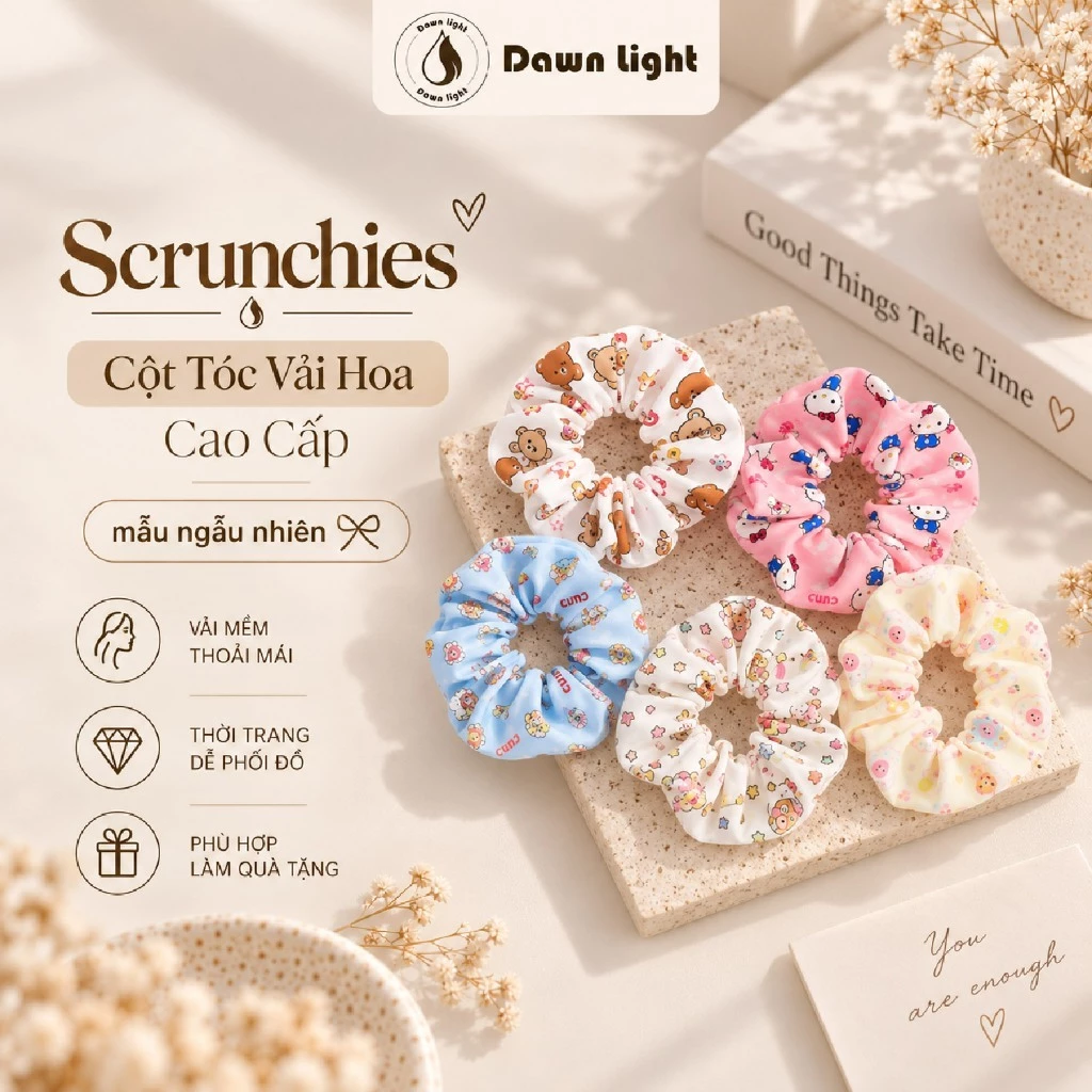 Scrunchies Cột Tóc Vải Hoa Cao Cấp Tone Kẹo Ngọt Mềm Rũ Phong Cách Hàn Quốc Hiện Đại Dễ Thương Trơn Ánh