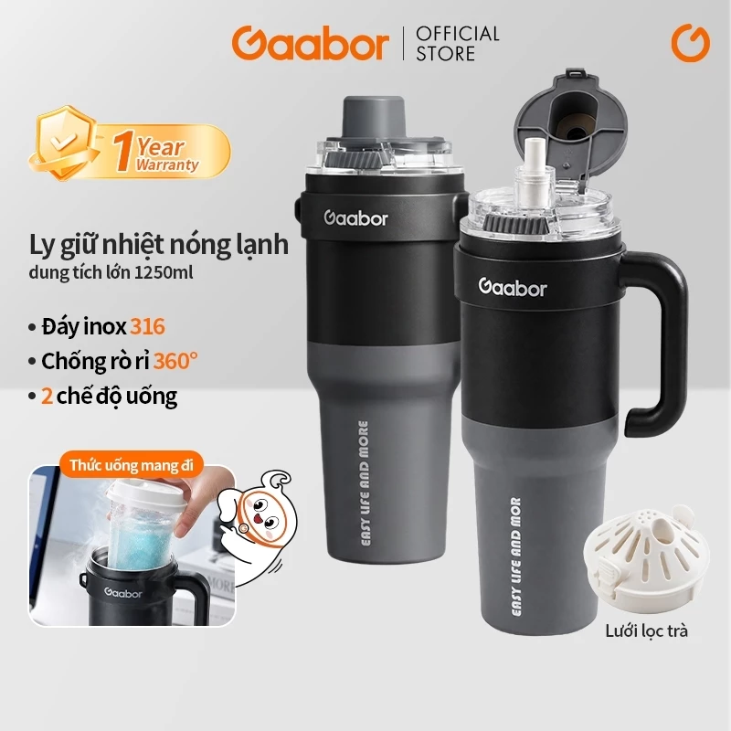 Ly giữ nhiệt Gaabor TC-M01A 1250ml đáy inox 316 thân inox 304 dung tích lớn giữ nhiệt nóng lạnh lưới lọc trà chống rò rỉ