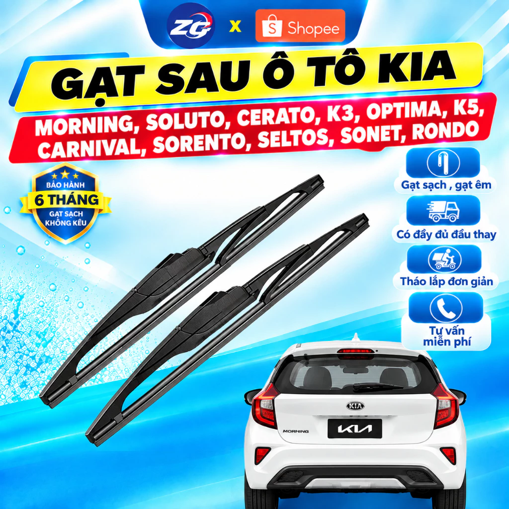 Gạt sau Kia Morning,Soluto,Cerato,K3,Optima,K5,Carnival,Sorento,Seltos,Sonet,Rondo thanh lưỡi gạt mưa phía sau xe ô tô