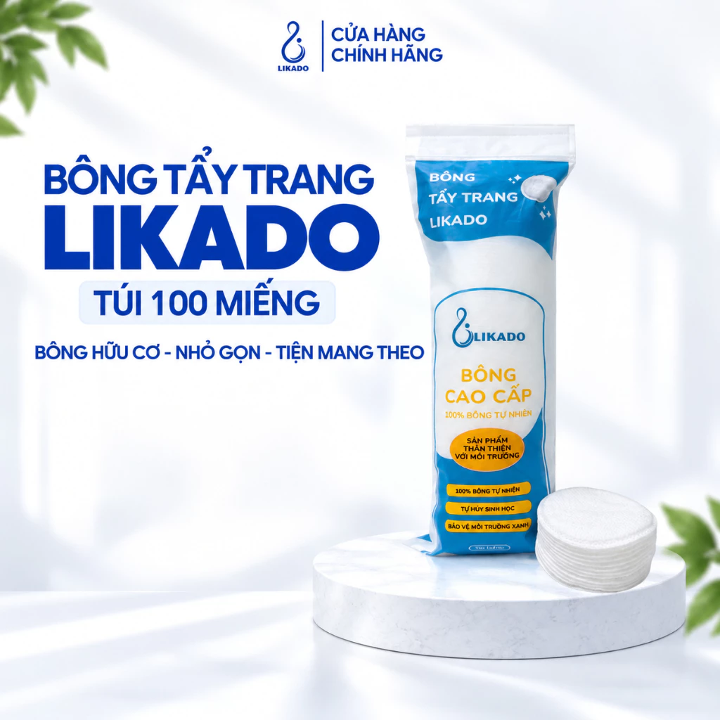 Bông tẩy trang Likado miếng dạng tròn 100 MIẾNG 100% cotton