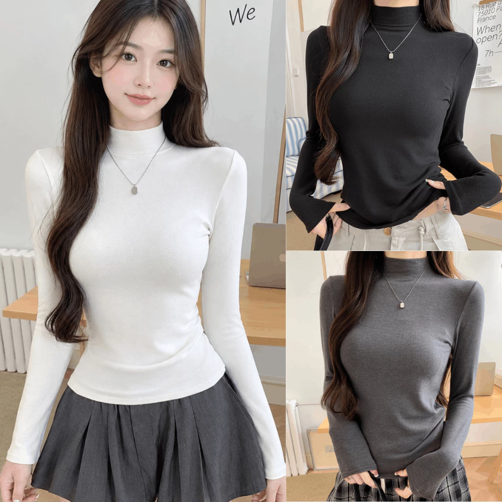 Áo Nỉ Giữ Nhiệt Nữ Co Giãn 4 Chiều Cổ Cao 3 Phân LÓT NỈ Dài Tay Áo Giữ Nhiệt Nữ 4 Màu HOTTREND MIAA