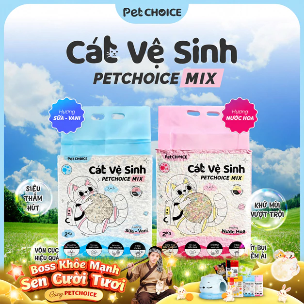 Cát Mèo Đậu Nành Mix Đất Sét PetChoice 2KG, Cát Vệ Sinh Cho Mèo