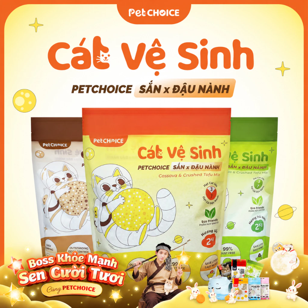 Cát SẮN mix Đậu nành PetChoice túi 2kg, cát vệ sinh cho mèo không bụi, vón tốt, khử mùi hiệu quả