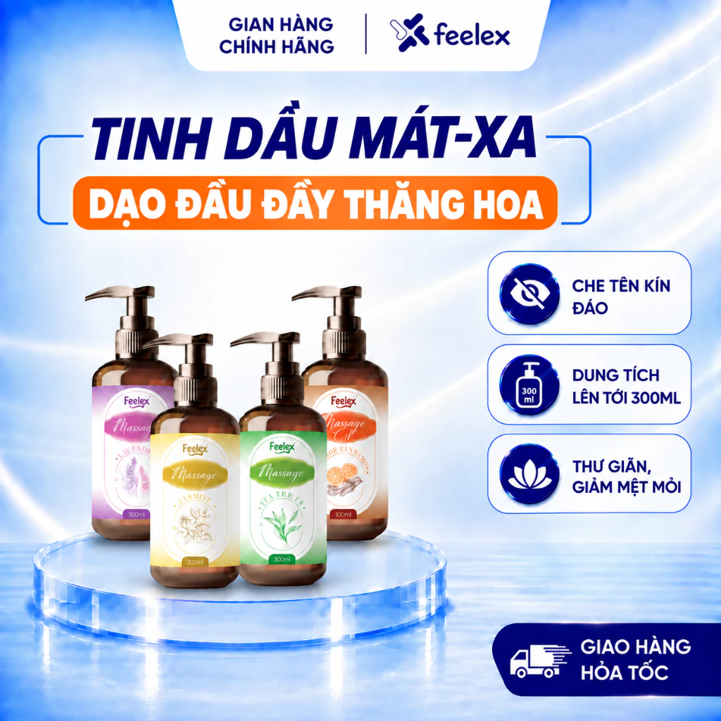 Tinh dầu massage body Feelex giảm căng thẳng, nhiều mùi hương, phù hợp với mọi loại da dung tích 300ml