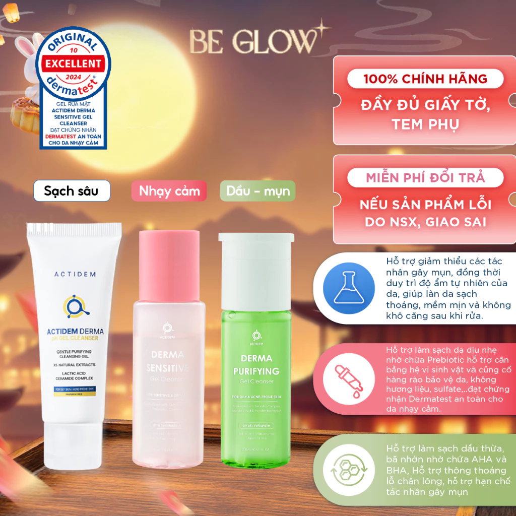Gel rửa mặt giúp cho da dầu, nhạy cảm, da hỗn hợp Actidem Derma pH/Sensitive/Purifying Gel Cleanser 20ml/30ml