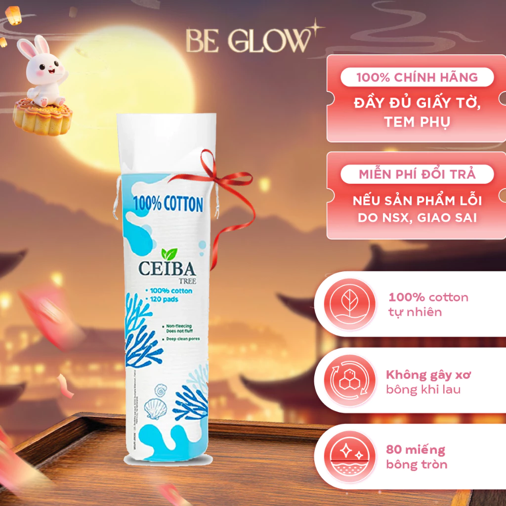 Bông Tẩy Trang Làm Sạch Da 100% Cotton Ceiba 80 miếng - Be Glow Beauty