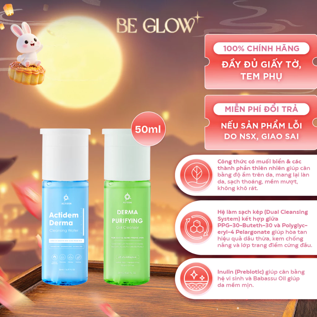 Nước Tẩy Trang Actidem Derma Cleansing / Purifying Water cho da mụn, nhạy cảm 50ml - Be Glow Beauty