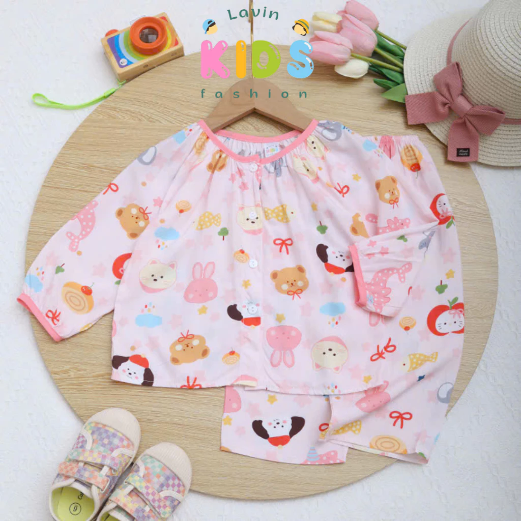Bộ tole quần dài áo tay raglan cho bé gái size 7-15kg- Lavin Kids