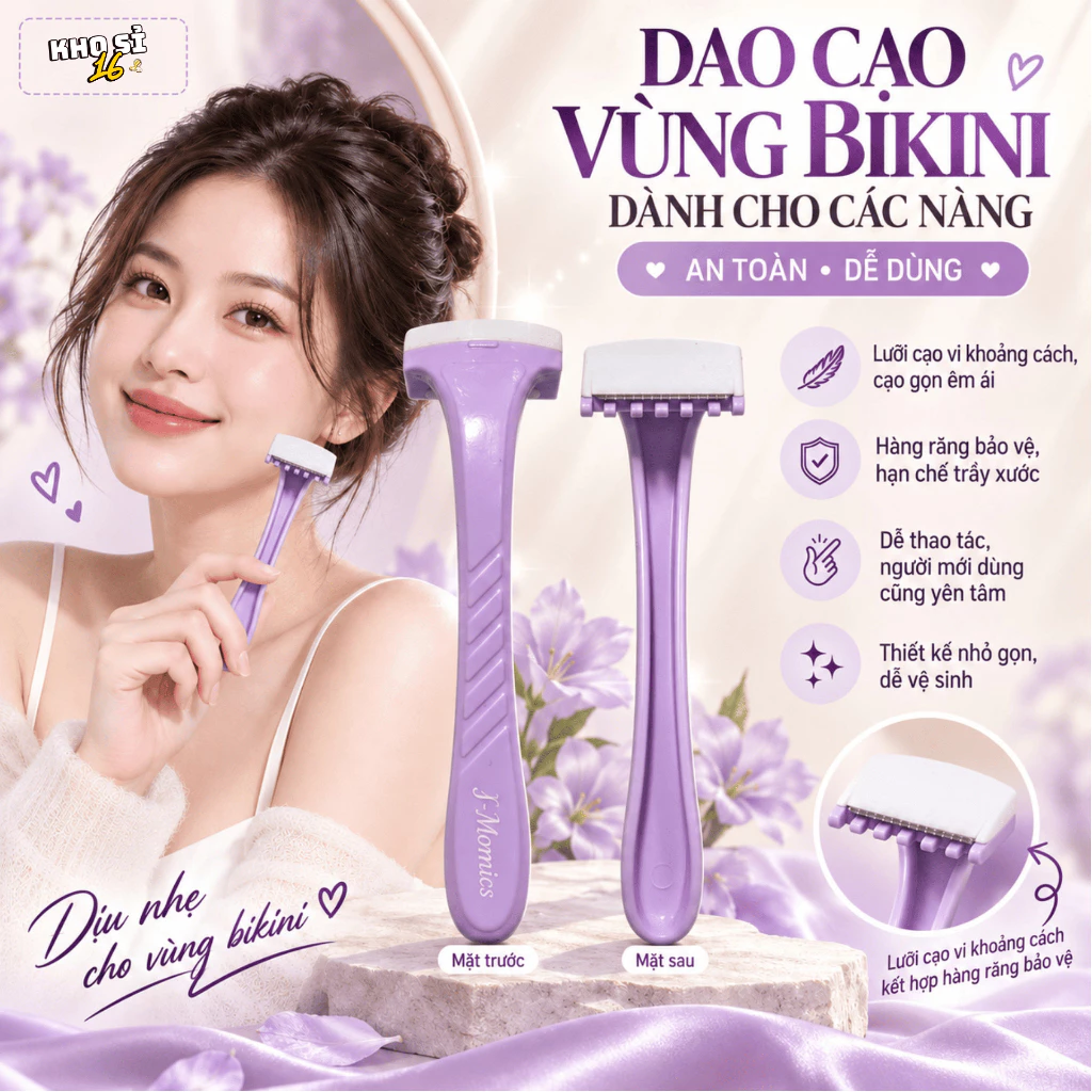 Dao Cạo Lông Nữ J-Mornics Dùng Cho Body Vùng Bikini Vùng Kín Tay Chân Nách Tay Cầm Dài_khosi16_JMDC003VK
