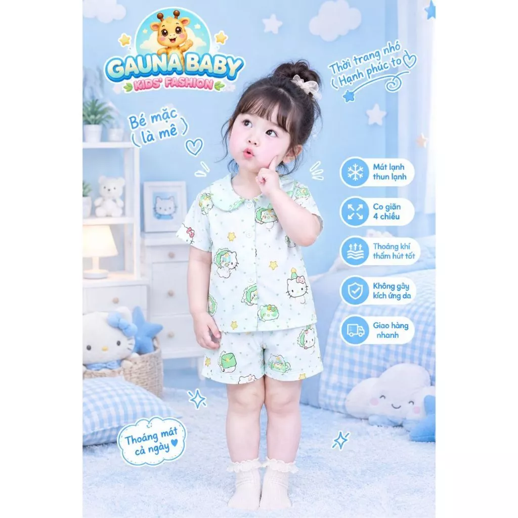 [ 2 BỘ TẶNG 1 ĐÔI VỚ ] ĐỒ BỘ CỘC PJZAMA CHO BÉ GÁI - HỌA TIẾT CUTE DỄ THƯƠNG