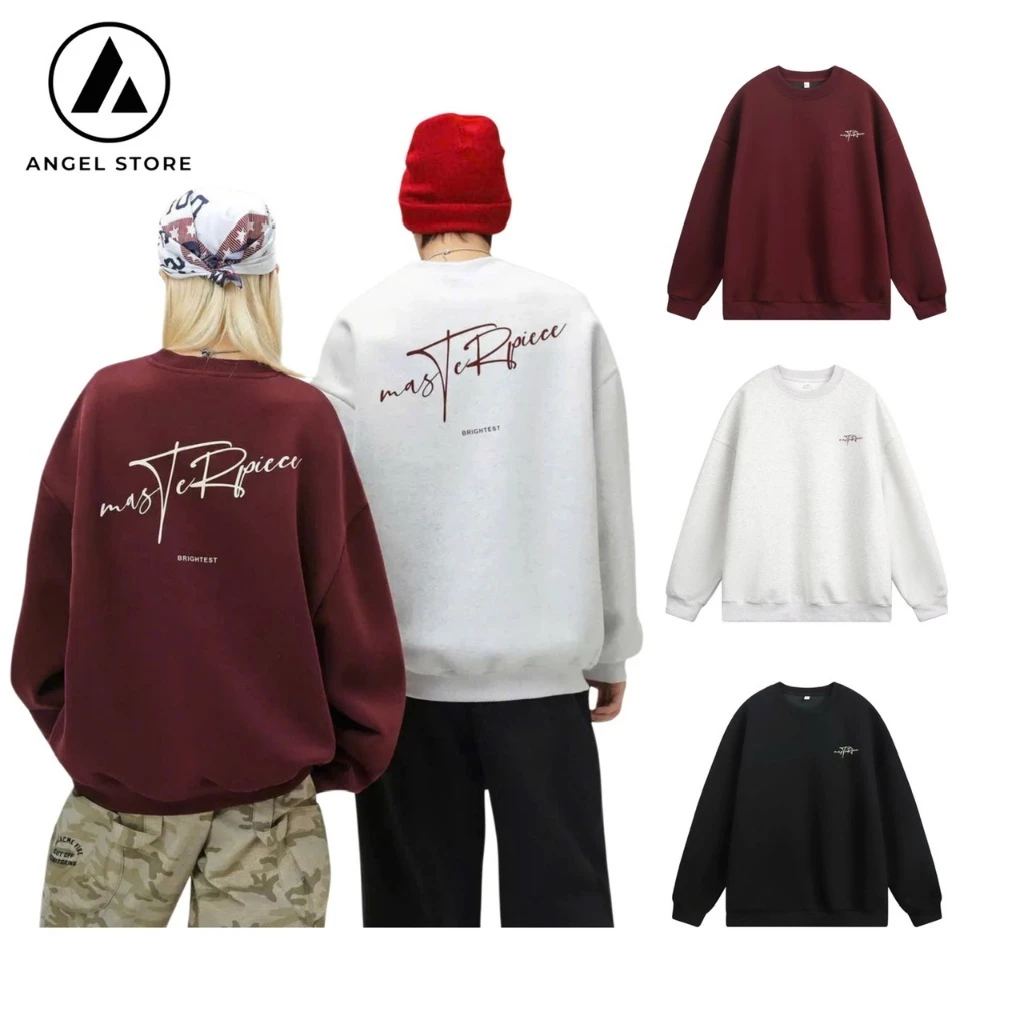Áo Sweater cổ tròn nam nữ ANGEL STORE chất vải nỉ da cá chữ  MASTR thêu cá tính