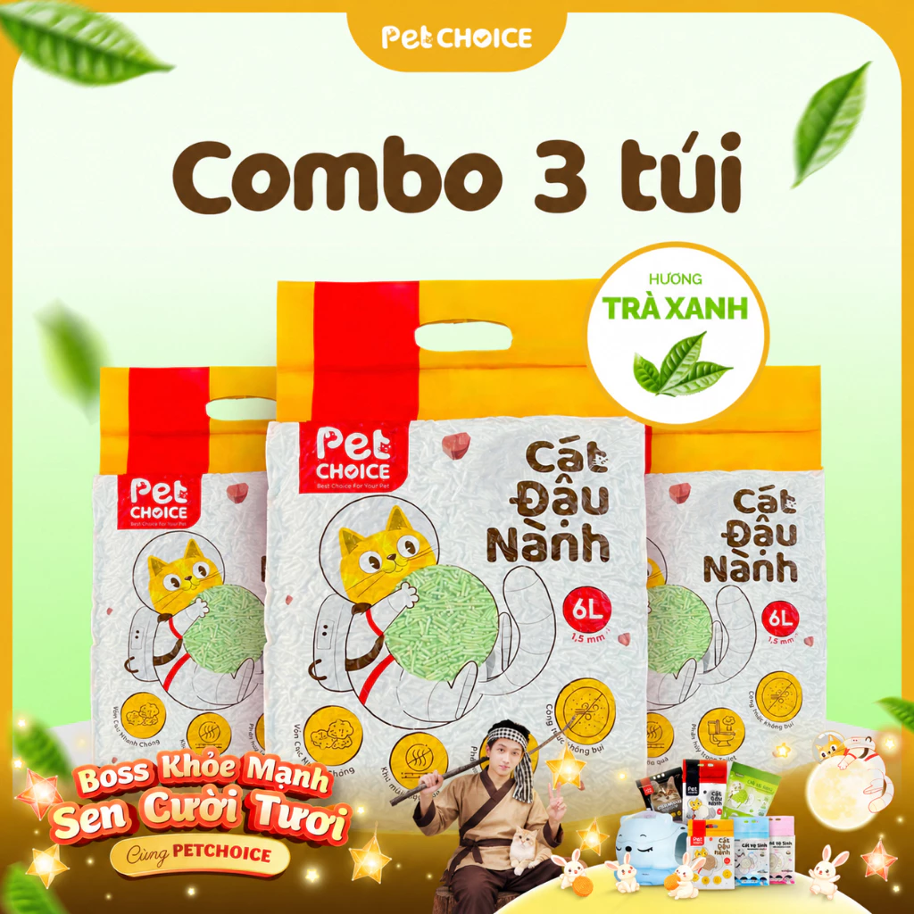 Combo 3 túi cát đậu nành PetChoice cát vệ sinh cho mèo quốc dân 2KG an toàn lành tính
