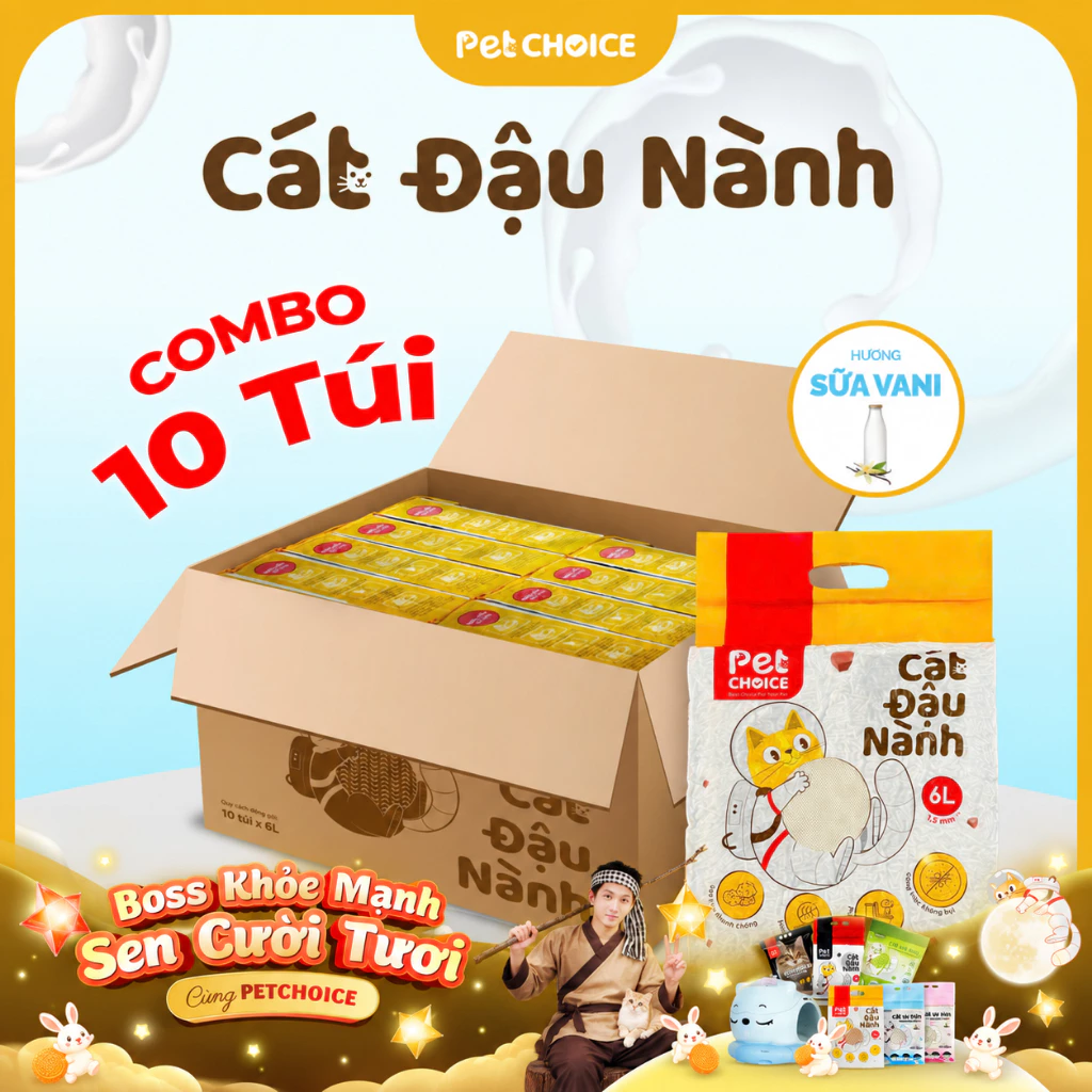 Combo 10 Túi Cát Đậu Nành PetChoice tổng 20KG – Cát Vệ Sinh Cho Mèo Khử Mùi, Vón Cục, An Toàn Lành Tính