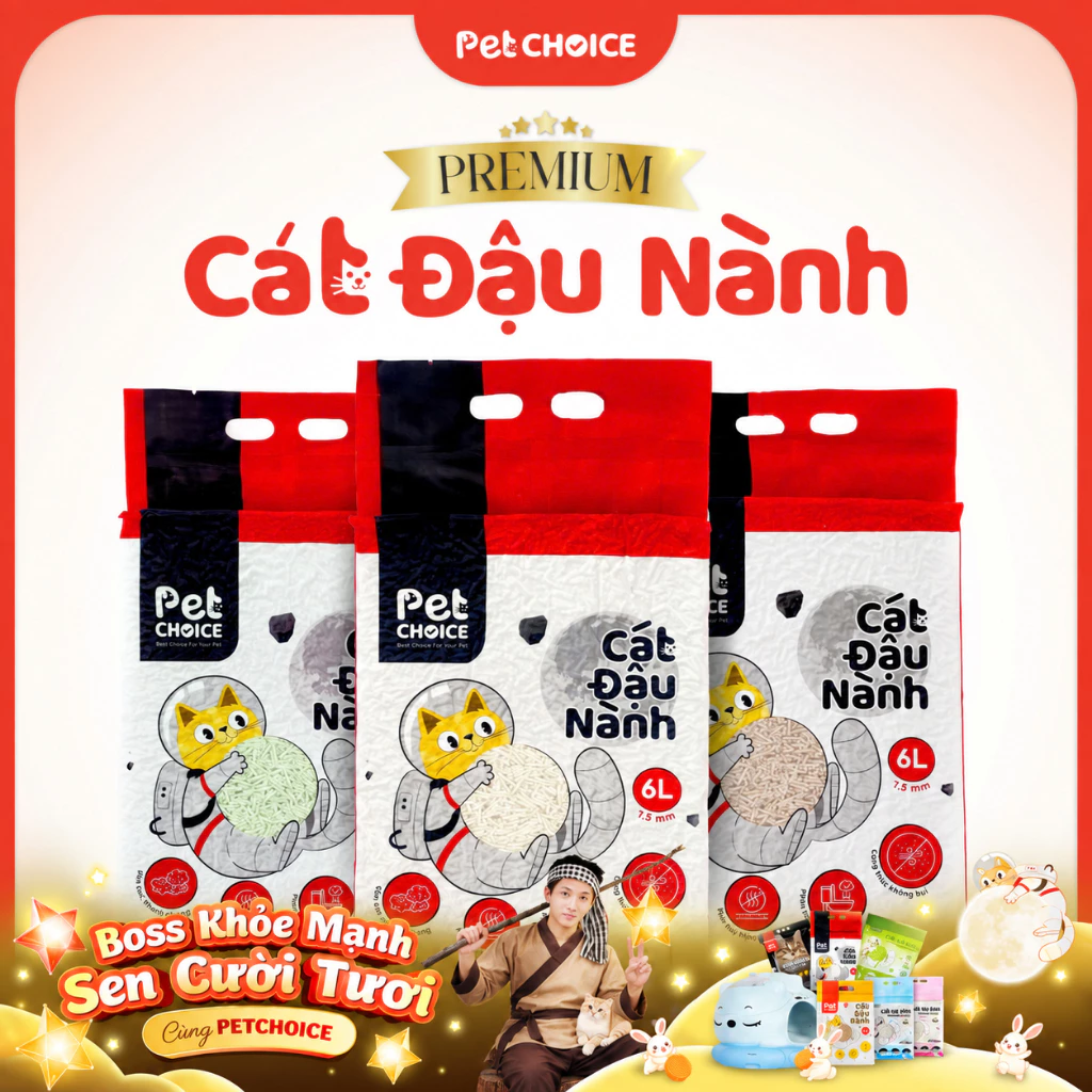 Cát đậu nành cho mèo, cát hữu cơ vệ sinh dành cho thú cưng PetChoice Premium 2KG TÚI ĐỎ