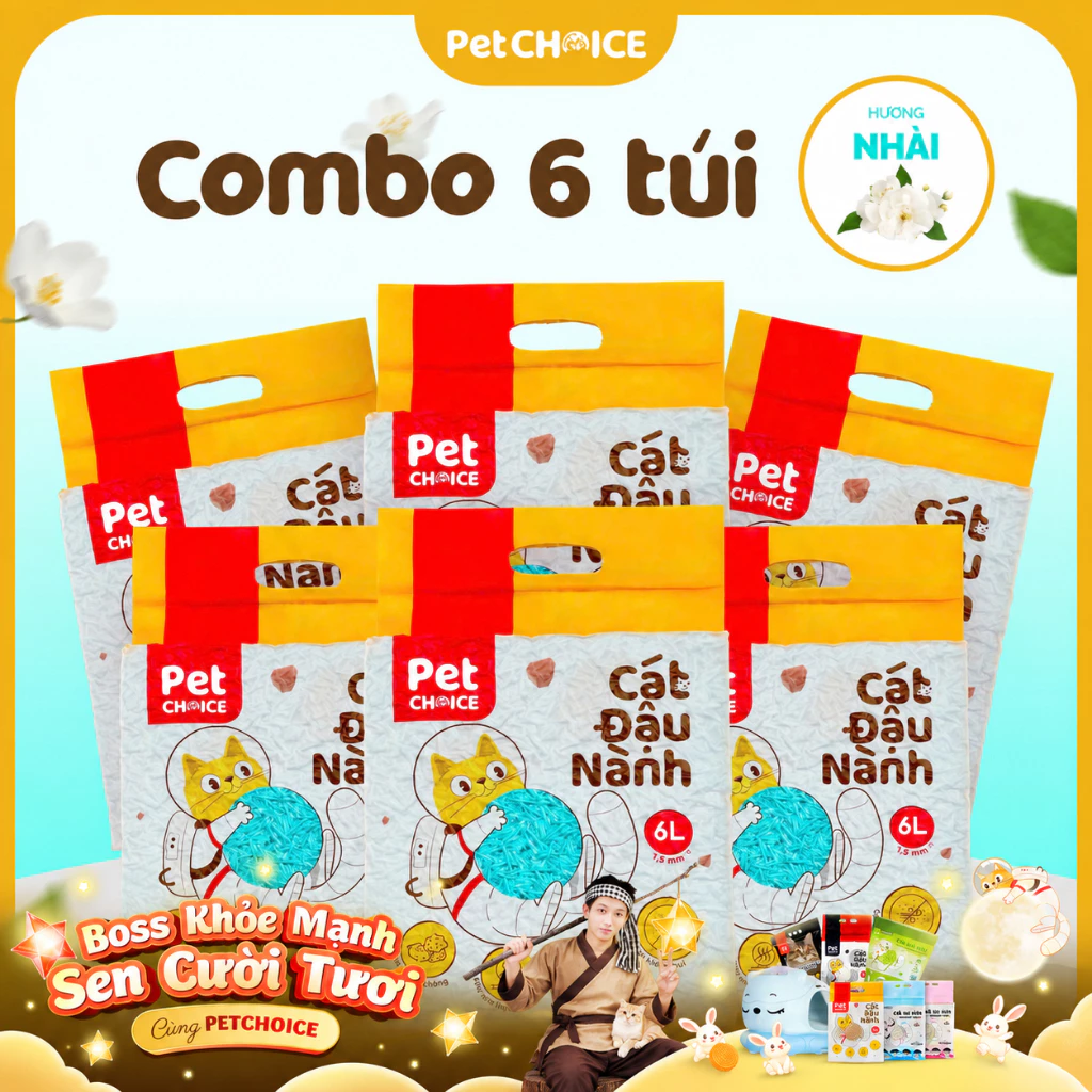Combo 6 túi cát đậu nành PetChoice cát vệ sinh cho mèo quốc dân 2KG an toàn lành tính