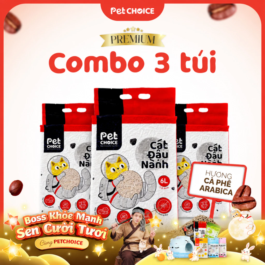 Combo Cát đậu nành cho mèo, cát hữu cơ vệ sinh cho mèo PetChoice Premium 2KG TÚI ĐỎ