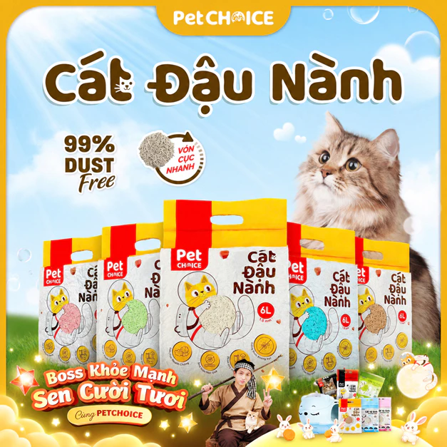 [Bán chạy] Cát vệ sinh cho mèo, cát đậu nành hữu cơ dành cho thú cưng PetChoice 2KG không bụi