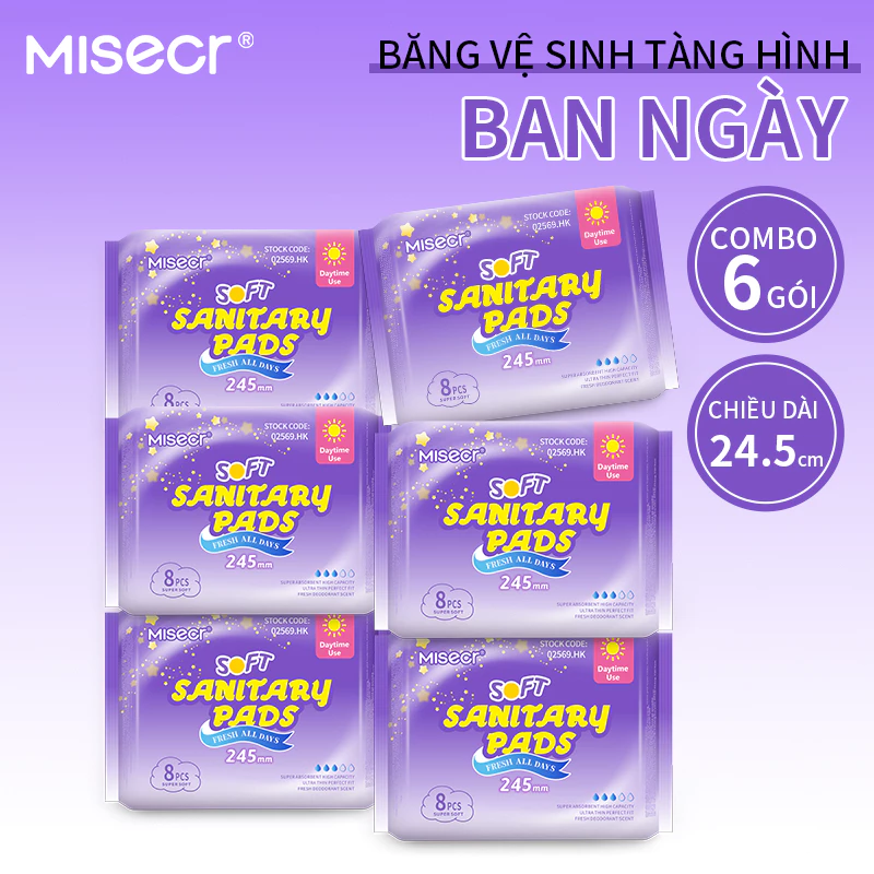 MUA 4 TẶNG 2 băng vệ sinh ban ngày MIisecr 245mm (8 miếng/gói), tích hợp chip bạc hà mát lạnh, mang lại cảm giác dễ chịu