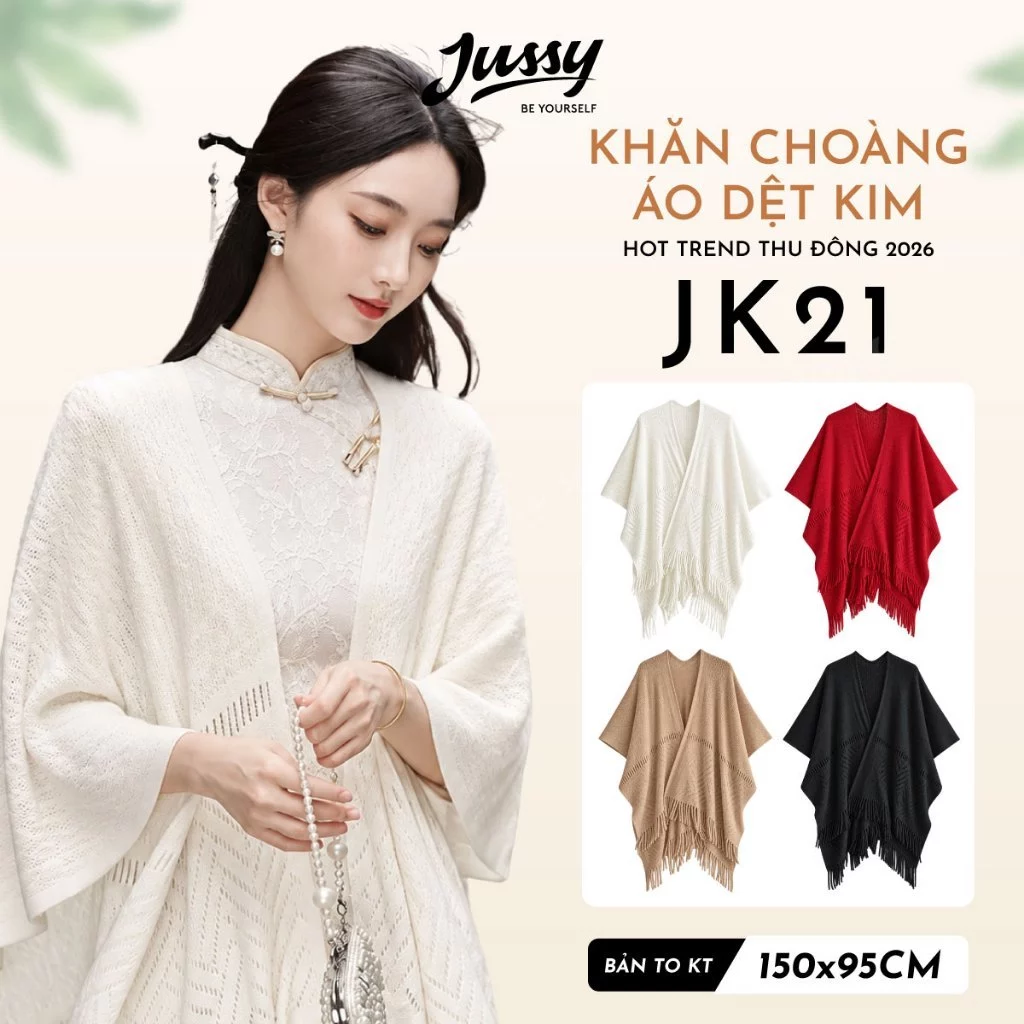 Khăn Choàng Áo Dài JK21 Jussy Official Dệt Kim Cao Cấp Mềm Mại Khăn Choàng Nữ Thanh Lịch Dễ Phối Áo Dài Thu Đông 2026