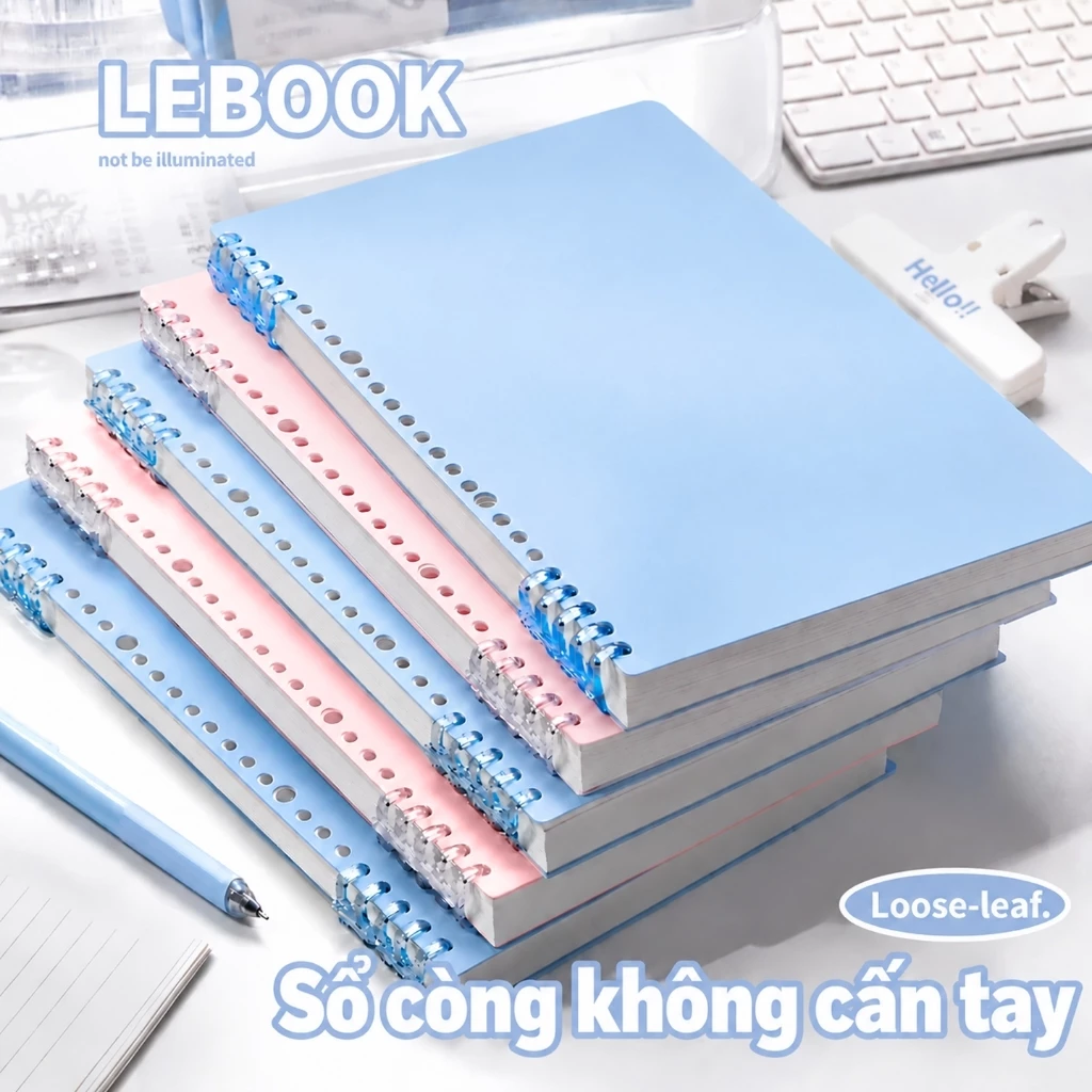 Sổ Còng A5/B5 MUYUAN 120 Trang – Kẻ Ngang/Caro, Thay Ruột, Kèm Sticker Morandi Pastel