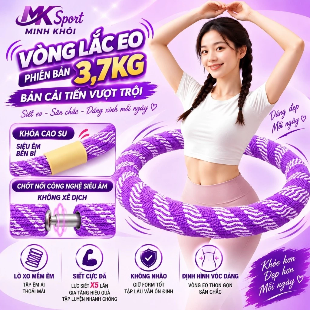 [3.7KG] Vòng Lắc Eo Khóa Cao Su, Siêu Nặng, Đầm, Chắc, Siêu Bền, Êm Ái, Định HÌnh Vòng Eo Nhanh Chóng