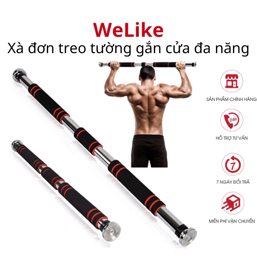 Xà đơn gắn cửa Welike - Xà đơn treo tường cao cấp đa năng tập gym thể hình Thanh xà đơn treo trường nhiều cỡ 60-150cm