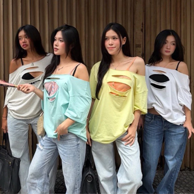 CECE TOP - MOLLYE| Áo thun nữ form rộng oversize, kiểu rách 2 mặt layer bikini, áo quây phong cách y2k