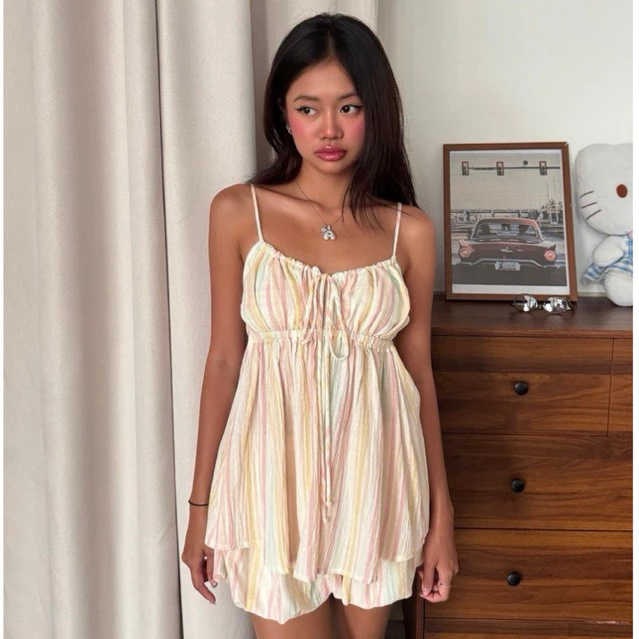 MOLLYE - LUCILLE SET| Set đồ ngủ nữ hai dây nữ form babydoll màu pastel, phối quần bí phong cách lolita