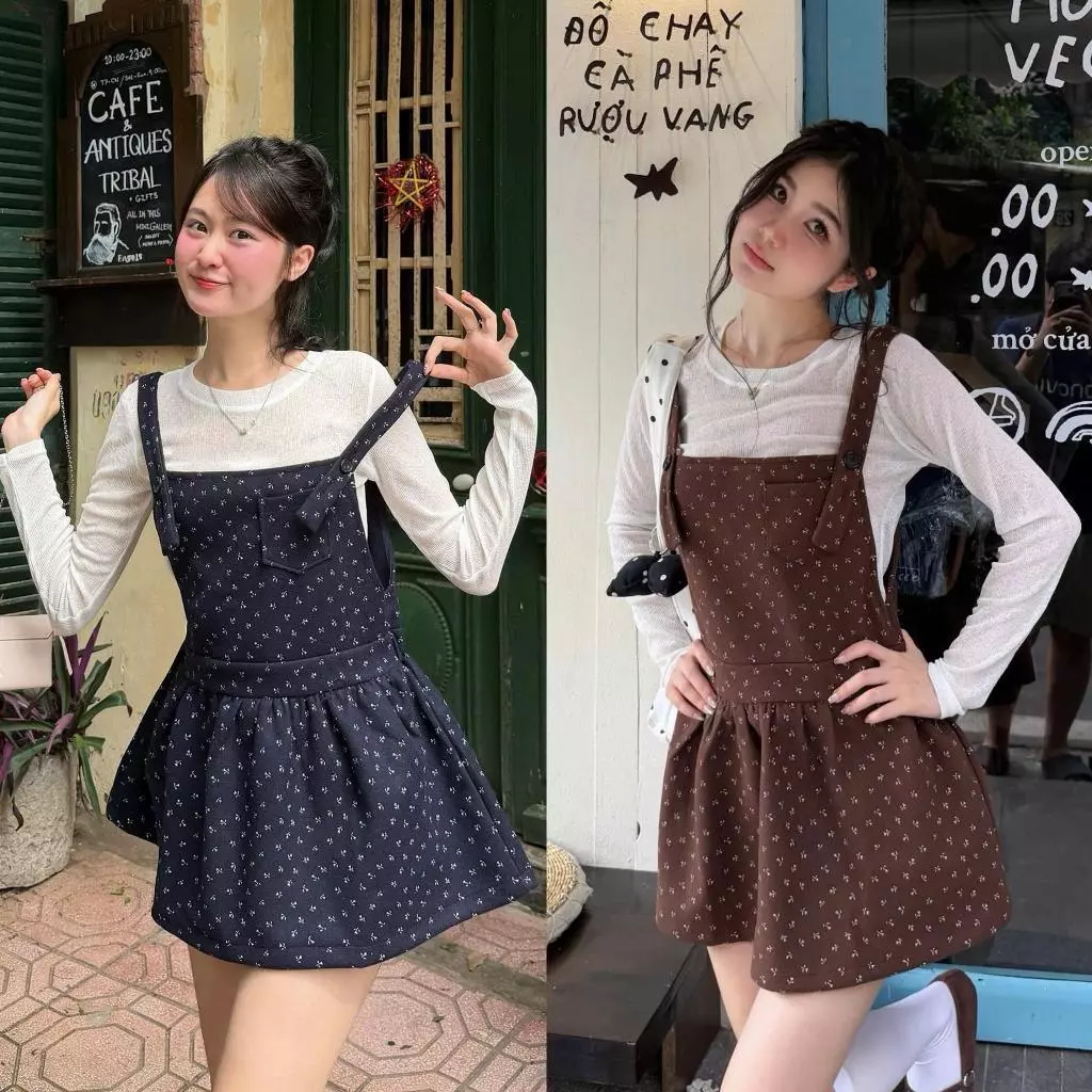 (Kèm áo dài tay thun giấy) [ Nhập Mã AFFZIM5 - Giảm 59K ] Set yếm nữ NANCY chấm bi form váy xoè cách điệu HAVANA SAT518