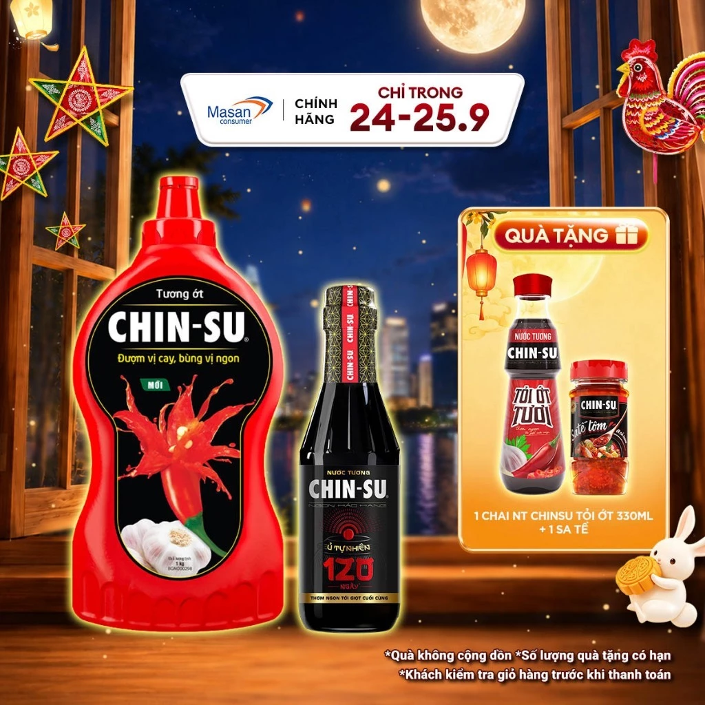 Combo 1 chai Nước tương CHIN-SU lên men 120 ngày x 300ml + 1 chai Tương ớt CHIN-SU 1kg